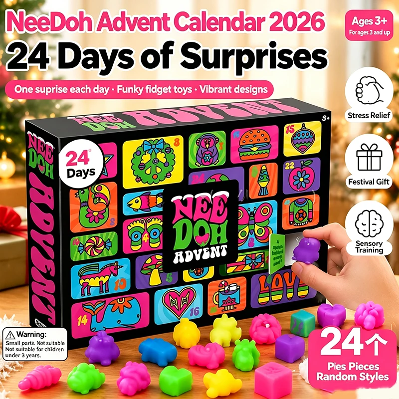 2026 New Hot Needoh Advent Calendar 24 Day Countdown New Year Family Friends Blind Box Party Squishy Squeeze Toy Stress Relif