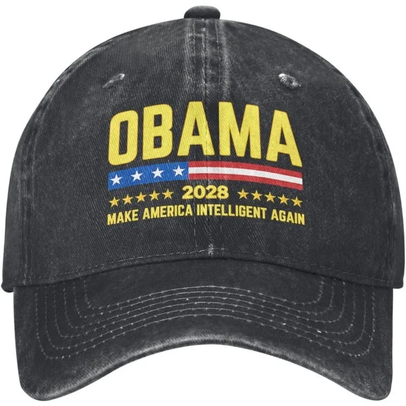 Obama 2028 Make America Intelligent Again Washed Cotton Baseball Cap Unisex for Casual Wear Political Events