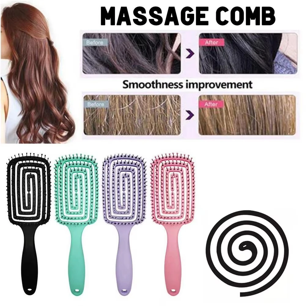 Square Wide Tooth Anti-static Massage Comb, Wet Dry Use Detangling Hair Brush, Scalp Massage Styling Tool for Curly Straight