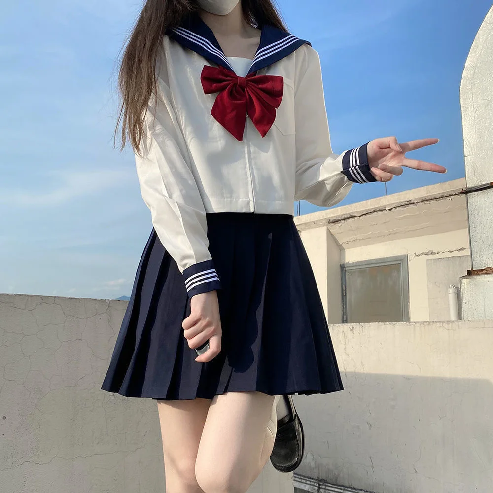 Uniformes scolaires de style japonais pour étudiantes filles, mode coréenne, costume bleu marine pour femmes, chemisier marin sexy, ensemble jupe plissée