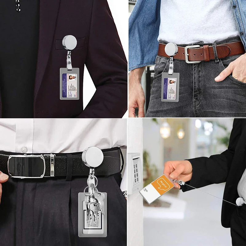 Retractable Metal Wire Keychain Pull Badge Reel ID Lanyard Name Tag Card Badge Easy-to-pull Buckle Rope Elastic Key Ring