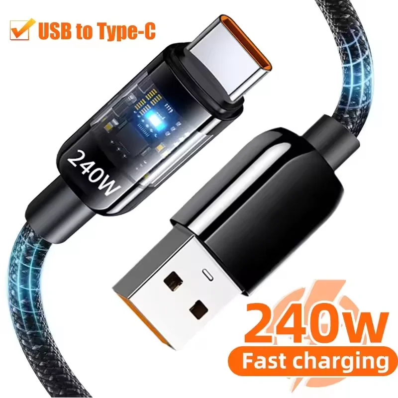 USB To Type C 240W Super Fast Charging Data Cable For Samsung Xiaomi Huawei Samsung USB-C Quick Charge Mobile Phone Charger Cord