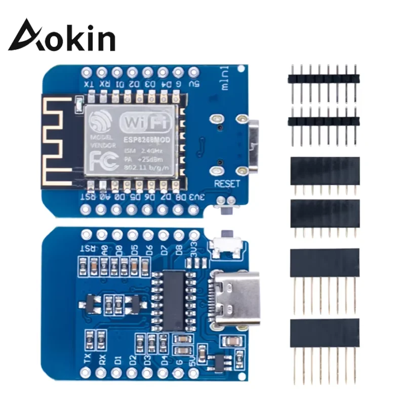 Aokin D1 Mini TYPE-C USB ESP8266 ESP-12F CH340G V2 WIFI Development Board D1 Mini NodeMCU Lua IOT Board 3.3V With Pins