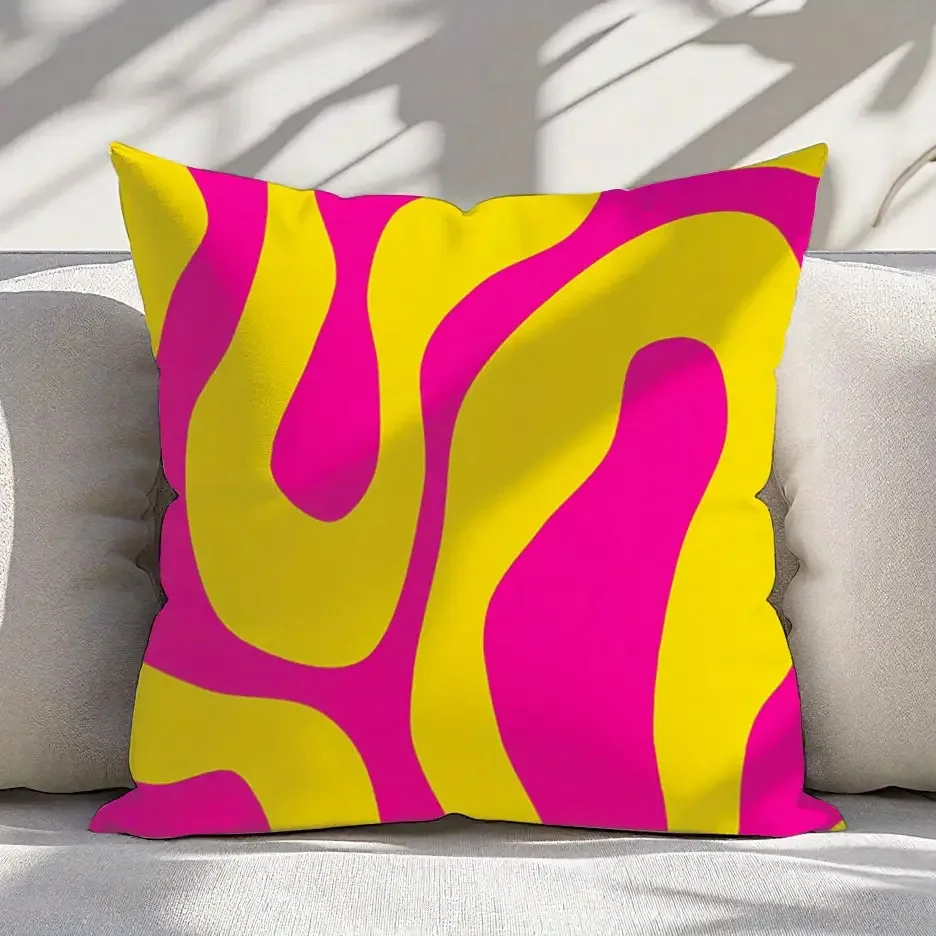 Neon Pink Yellow Swirl Pillow Cover Retro Bold Pattern Cushion Case Polyester Zipper 16x16 Inch Square Modern Living Room Sofa