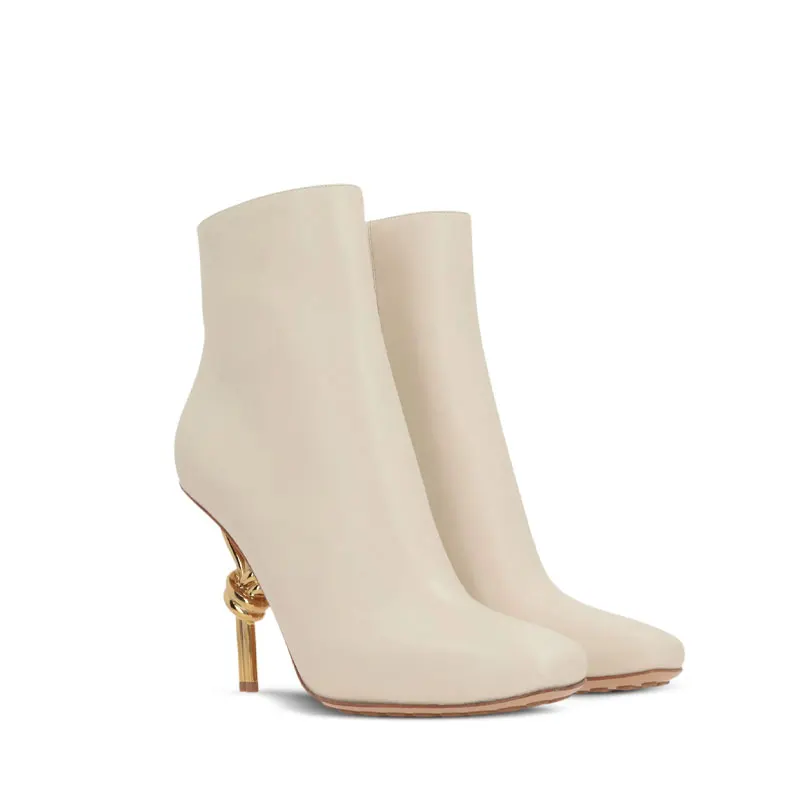2026Women's New Metal Shaped Thin High Heel Short Boots Fashion Square Head Side Zipper Women's Ankle Boots Autumn/Winter