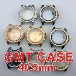 Men's GMT Watch Case 40.5mm Silvery/Black Steel for NH34 NH35 NH36 Movements with Sapphire Glass Watch Box 28.5 Dial