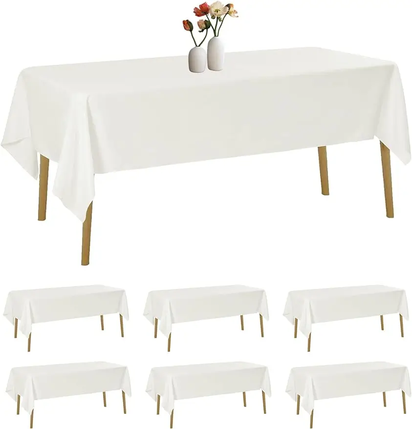 

6 Pack Rectangle Tablecloth 60 x 120 Inches Ivory Table Cloth Stain and Wrinkle Resistant Washable Polyester Fabric Table Cover