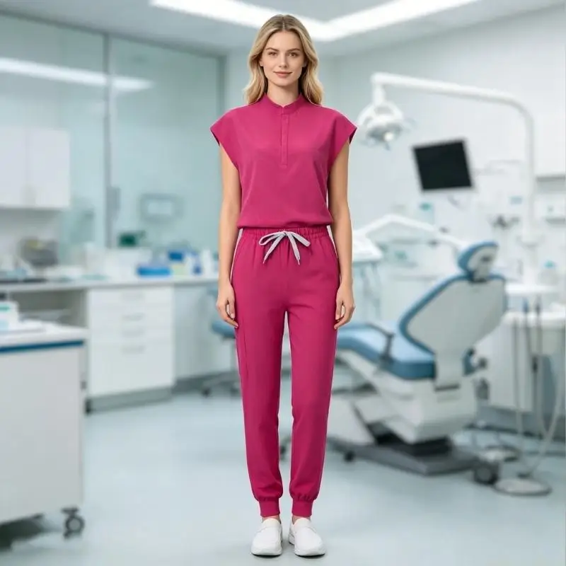 31BF Scrubs for Women Set Sleeveless Stand Collar Scrub Top & Jogger Scrub Pants Medicals Uniform Jogger Suit