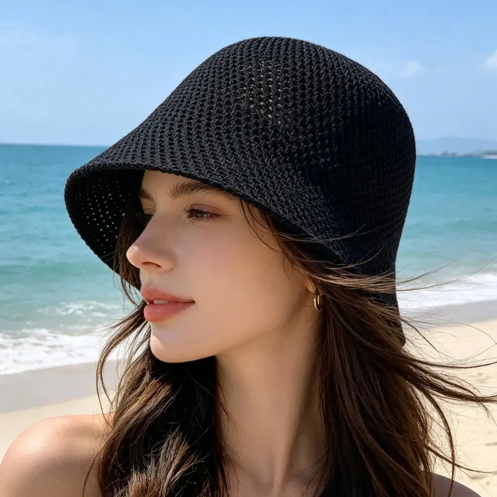 Compact Travel Sun Hat Summer Basin Foldable Sun Protection Hat Portable Open Weave Bucket Hat Lightweight Travel Hiking Outdoor