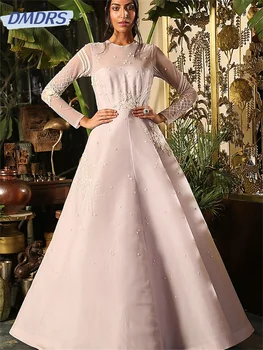 Klasyczna sukienka na studniówkę z organzy o linii A 2024, proste suknie wieczorowe z długim rękawem, luksusowa, wysadzana koralikami suknia do podłogi Vestidos De Novia