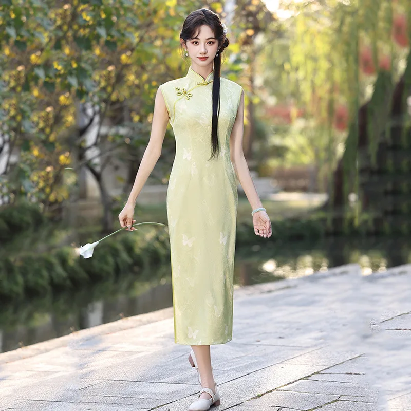 

Green Sleeveless Chinese Style New Chinese Style Long Cheongsam Improved Young Style 2026 New Women's Retro Summer Qipao
