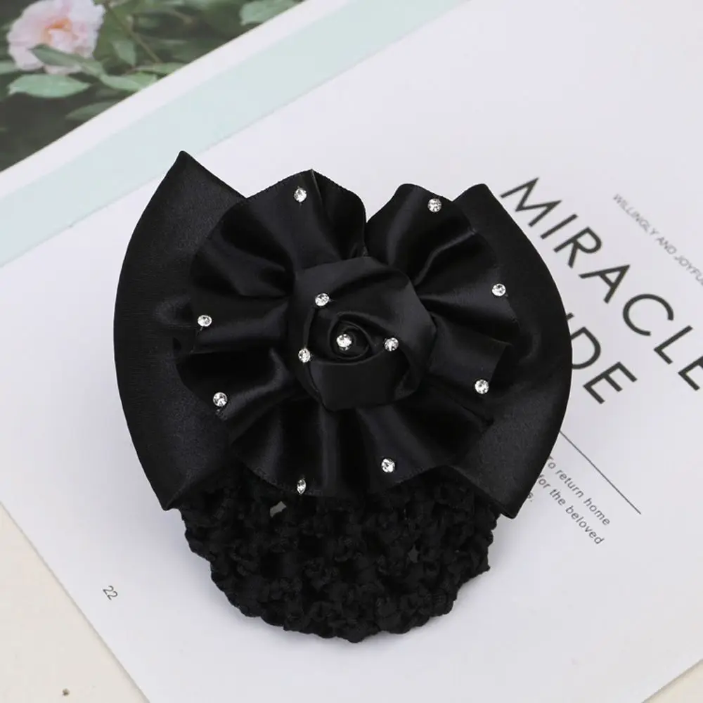 

Cute Headwear Flower Cloth Hair Accessory Lovely Rhinestone Spring Clip Ponytail Holder Women Hair Net Girl Bun Cover Snood