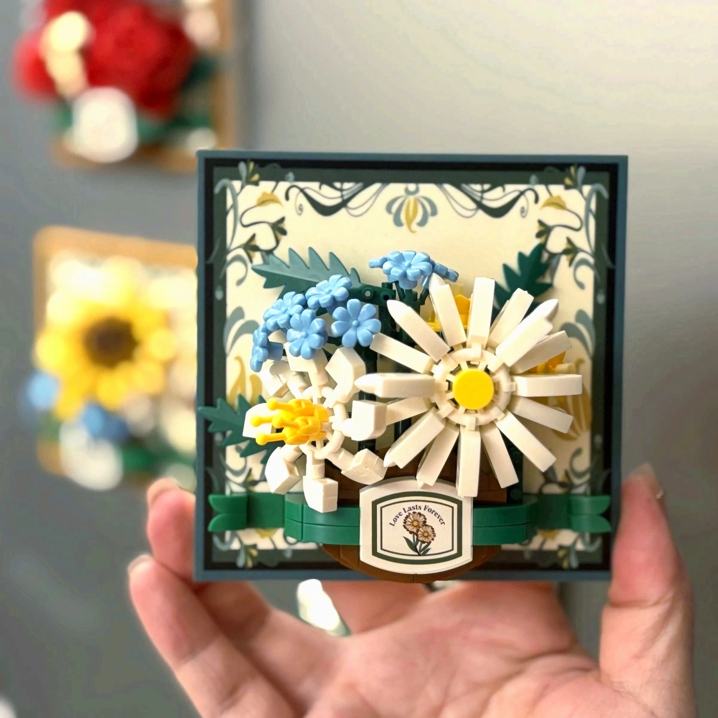 Kids Toys 3D Picture Frame Rose Sunflower Chrysanthemum Tulip Plastic Flower Building Block Set Micro Diamond Brick Holiday Gift