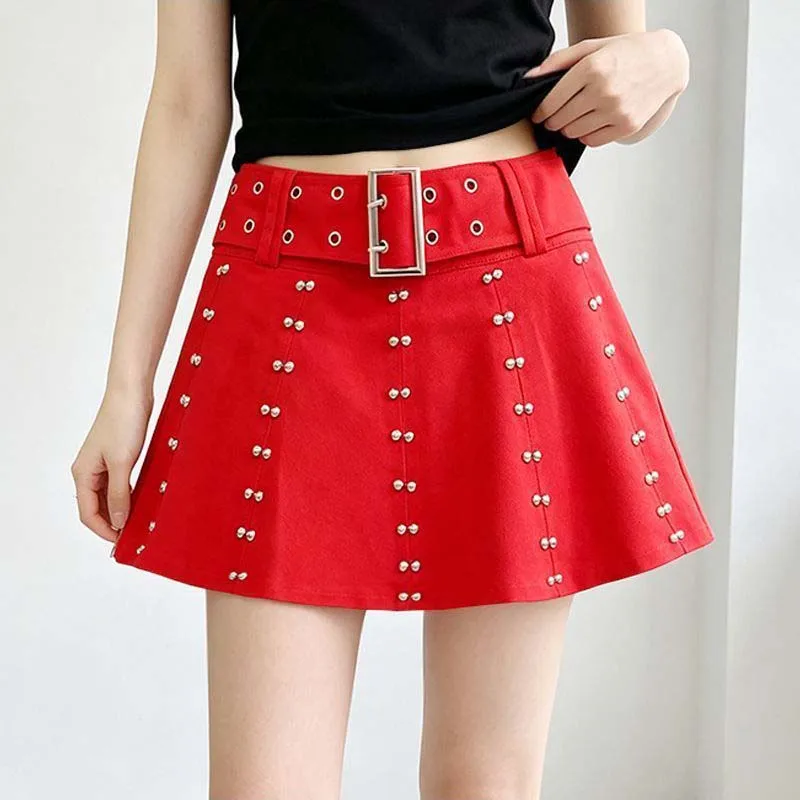 

Fashion Denim Short Skirt 2026Women Summer New Korean Ladies Heavy Industry Rivet Slim And Anti Shining Half A-word Skirts Black