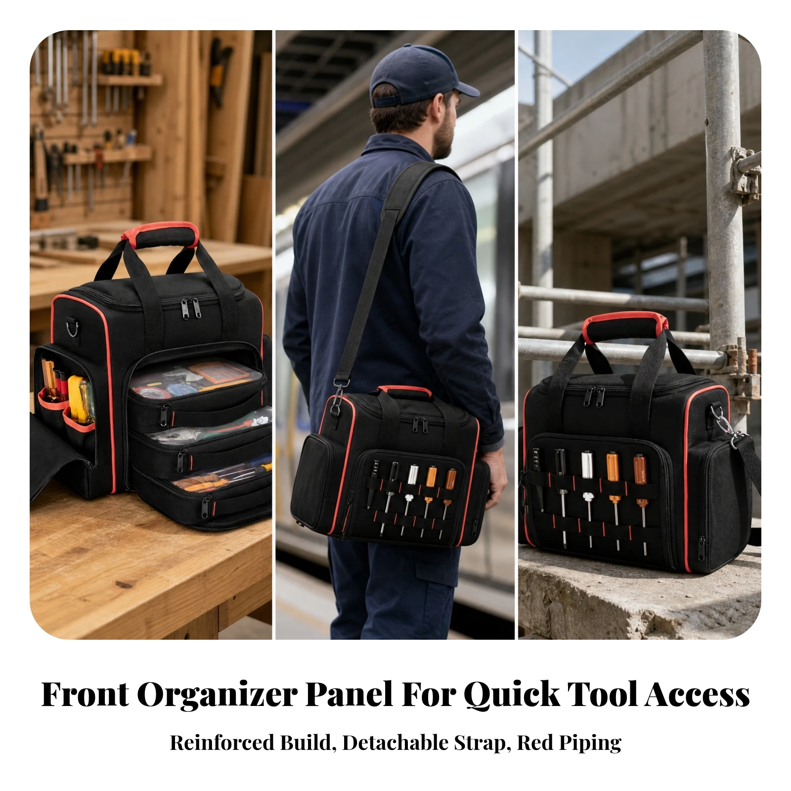 Multi-Compartment Tool Bag Compact Oxford Material Tool Bag Long-Lasting Tough for Construction Workers, Job Sites, Workshops