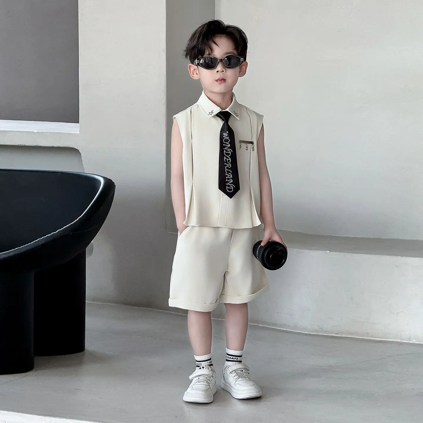 3 PCS set Summer Boy Soft Cool Short-sleeved TShirt+Shorts+Tie Kid Children baby Gentleman Handsome Streetwear Party Clothes