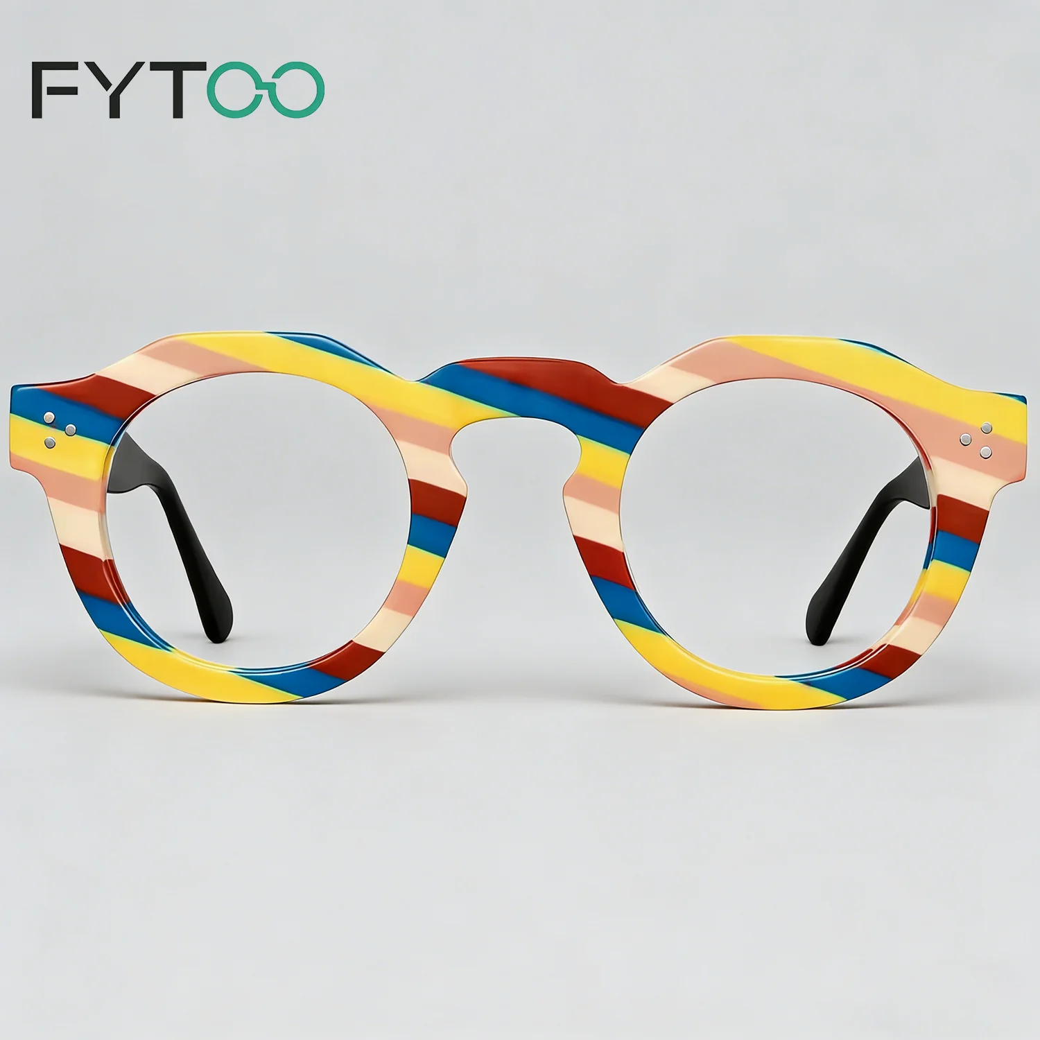 

Оправы для очков FYTOO из ацетата: красочные полосатые ретро-оправы круглой формы для повседневного и модного образа G2413C