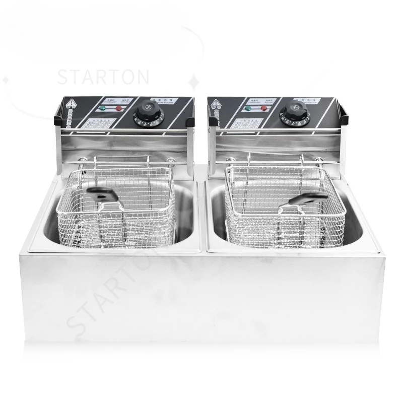 Commercial Double Oil Cylinder Electric Deep Fryer French Fries Frying Machine Oven Hot Pot Fried Chicken Grill