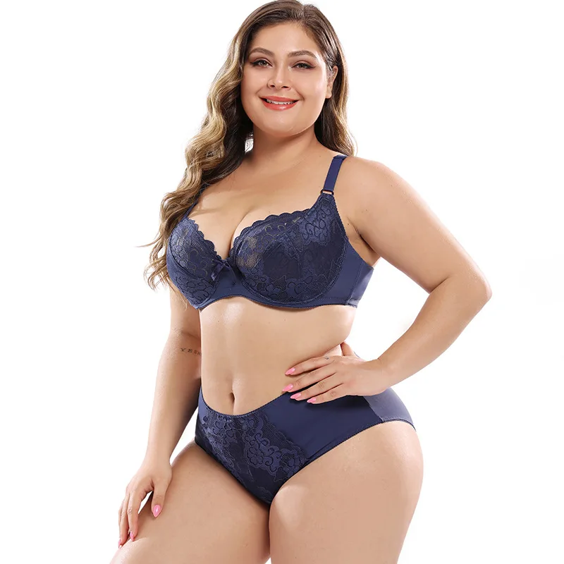 

Ultra-thin lace large size bra set European and American sexy women's underwear, underwear and underwear set E cup bra.