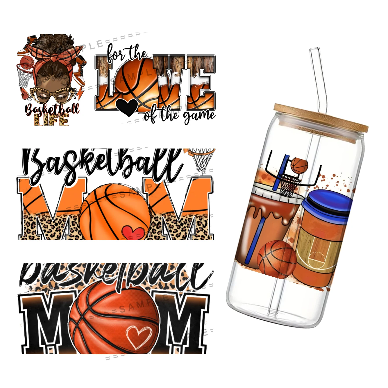 

24x11cm 3D UV DTF Transfers Stickers 16oz Cup Wraps Basketball Pattern Printed For DIY Glass Ceramic Metal Leather