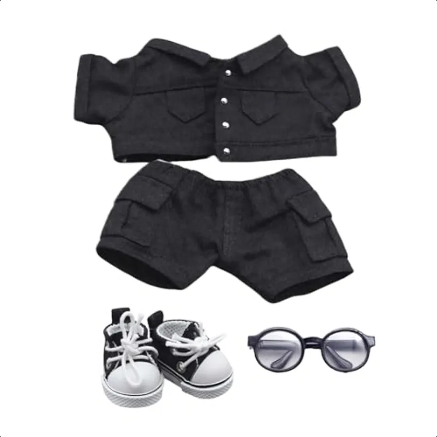 

Джинсовая кукольная одежда для мини-фигурок 15 см 17 см Джинсовая куртка Джинсы + парусиновые кроссовки Мини-очки Комплекты одежды Ткань в уличном стиле