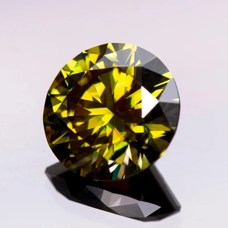 Moissanite Diamond Primary Color Yellow Green Round Cut Lab Grown Gemstone for Charms Women Jewel Making with GRA Certificate