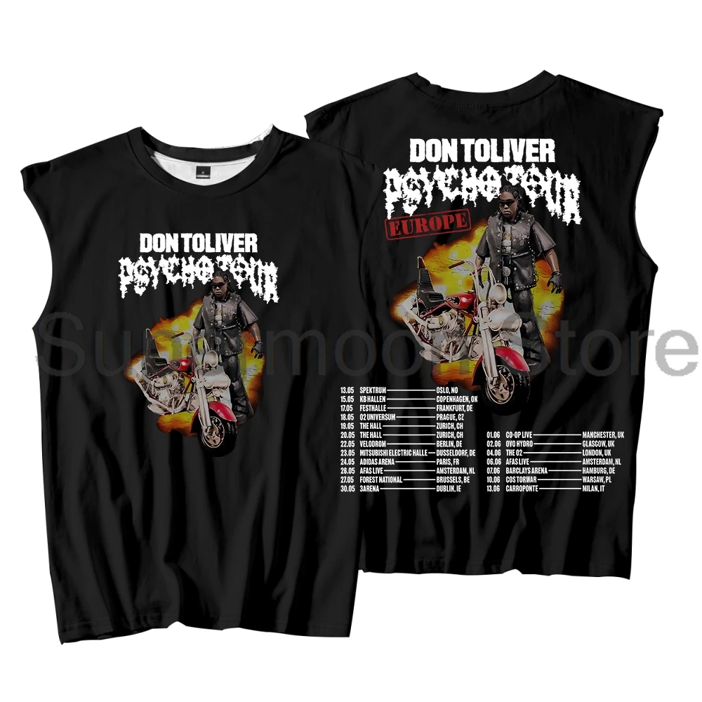 

Don Toliver Psycho Tour Europe 2025, майки унисекс, уличная одежда без рукавов, жилет для женщин и мужчин, уличная спортивная одежда, топы