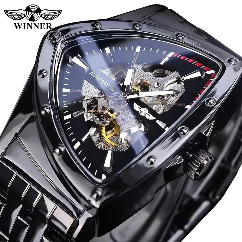 High-End Fashion Triangle-Shaped Personalized Street-Style Hot-Selling Watches, Luxury Men's Automatic Mechanical Watches, High-End Business Skeleton-Style Stylish and Handsome Men's Watches High Aesthetic Value, a Top Choice for Light Luxury, Perfect Gift, European, American, Japanese, and Korean Style Men's Wristwatch.
