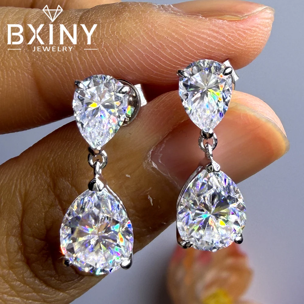 

BXINY WaterDrop Moissanite Drop Earrings S925 Silver Pear Cut Diamond for Women Wedding Bride Gift Fine Jewelry With Certificate