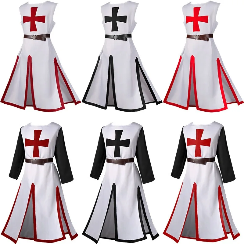 

Plus Size Medieval Knights Templar Tunic Cosplay Costume Renaissance Long Top for Men Halloween Carnival Party Outfits