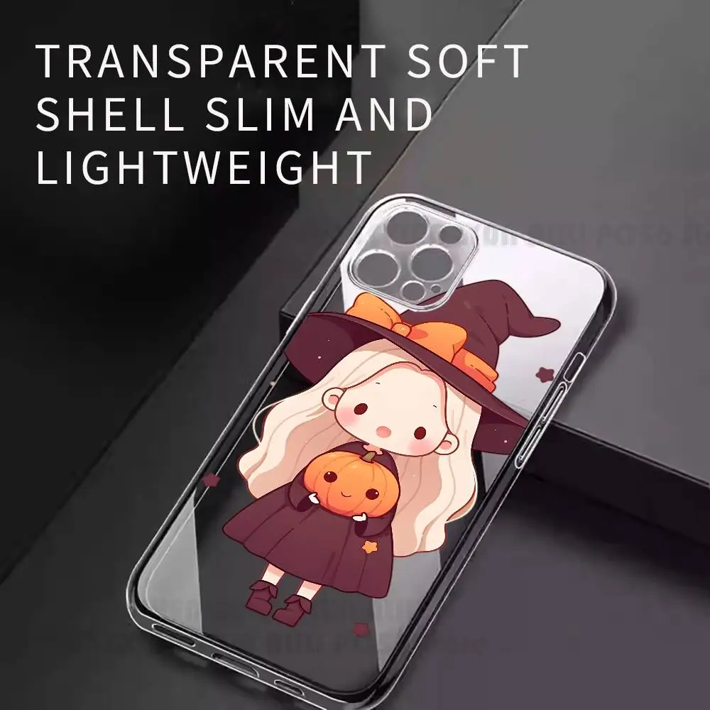 

Cute Witch Kawaii Phone Case For iphone 11 12 13 14 15 16 17 Pro Max PIus Transparent Silicone