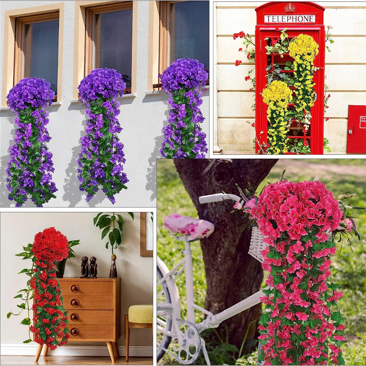 Künstliche violette Efeu-Hängeblumen, Hochzeitsbogen, Party-Dekoration, Zuhause, Zimmer, Garten, Terrasse, Outdoor-Dekoration, gefälschte Blumengirlande – Detail 4