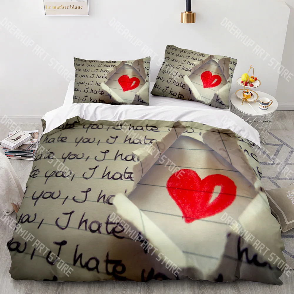 

Love Duvet Cover Queen Heart Shaped Bedding Sets White Romance Polyester Comforter Cover for Women Men Boys Girls Teen King Size