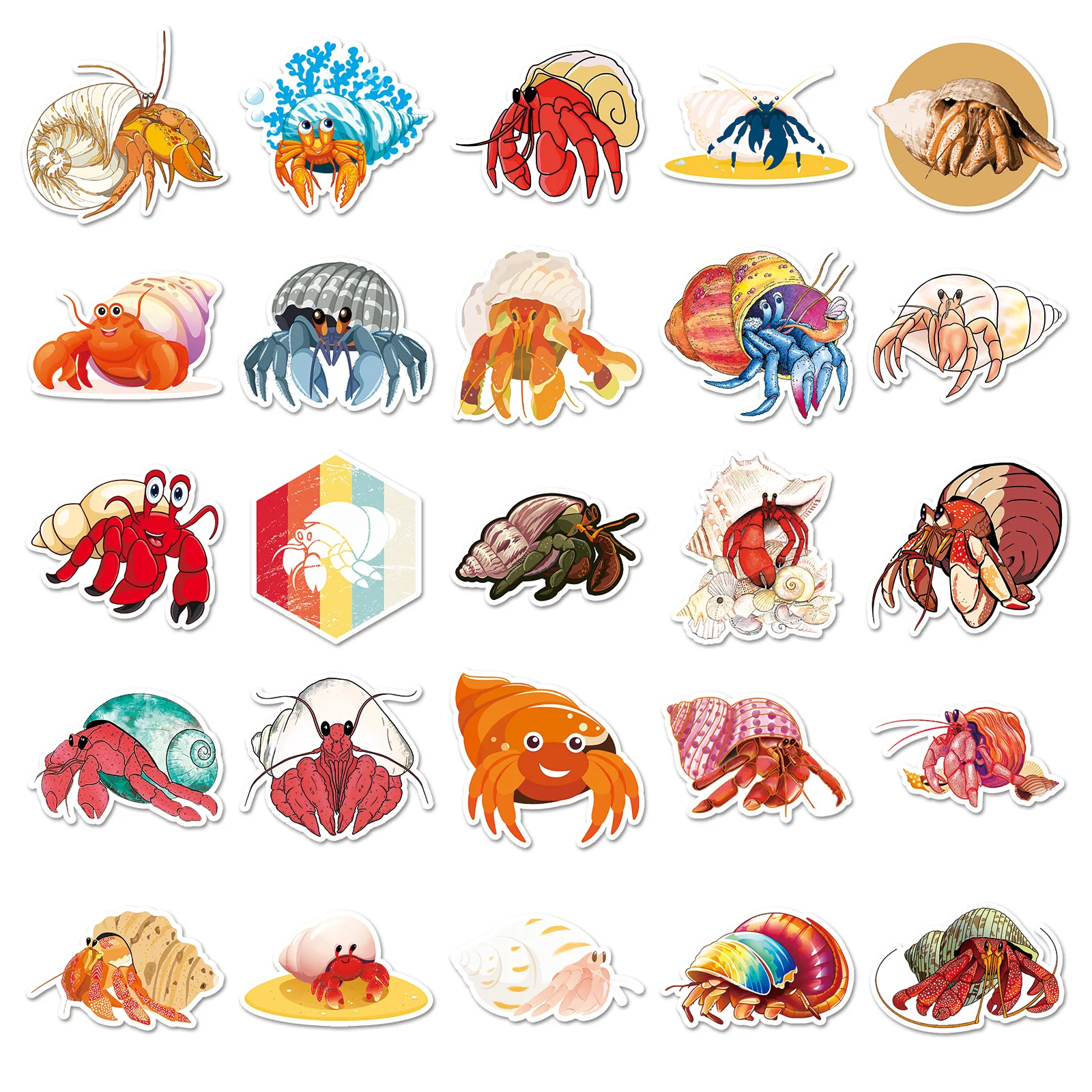 Hermit Crab Cartoon Adesivos, Bonito Animal Graffiti Etiqueta, Bagagem, Laptop, Telefone, Guitarra, Carro, Bicicleta, Skate, Decalques Brinquedo, 10 Pcs, 30 Pcs, 50Pcs