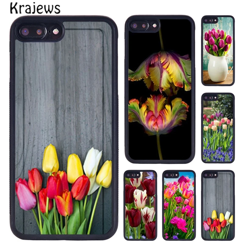 Krajews Red Pink Spring Tulips flower Phone Case For iPhone 16 15 14 XR XS 11 12 mini 13 Pro MAX Plus cover coque