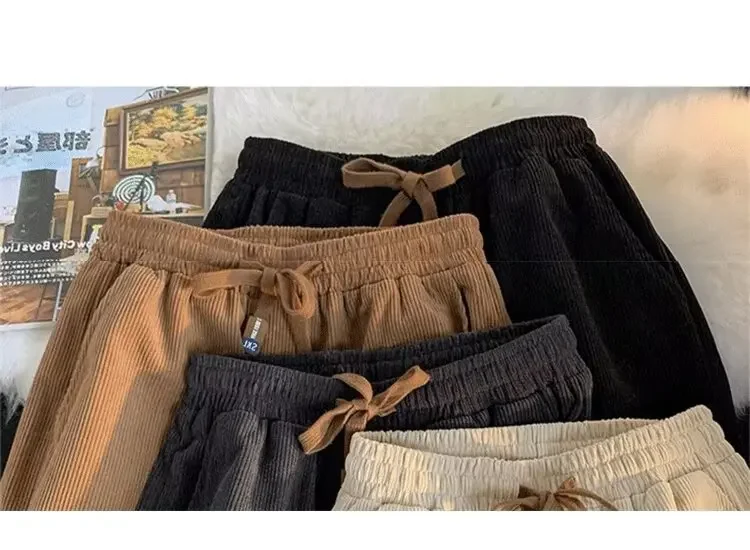 Retro ข้อเท้า Sweatpants ผู้ชายฤดูใบไม้ร่วงและฤดูหนาวฮ่องกงแบรนด์หลวมกํามะหยี่สีทึบกางเกง Corduroy Casual กางเกง