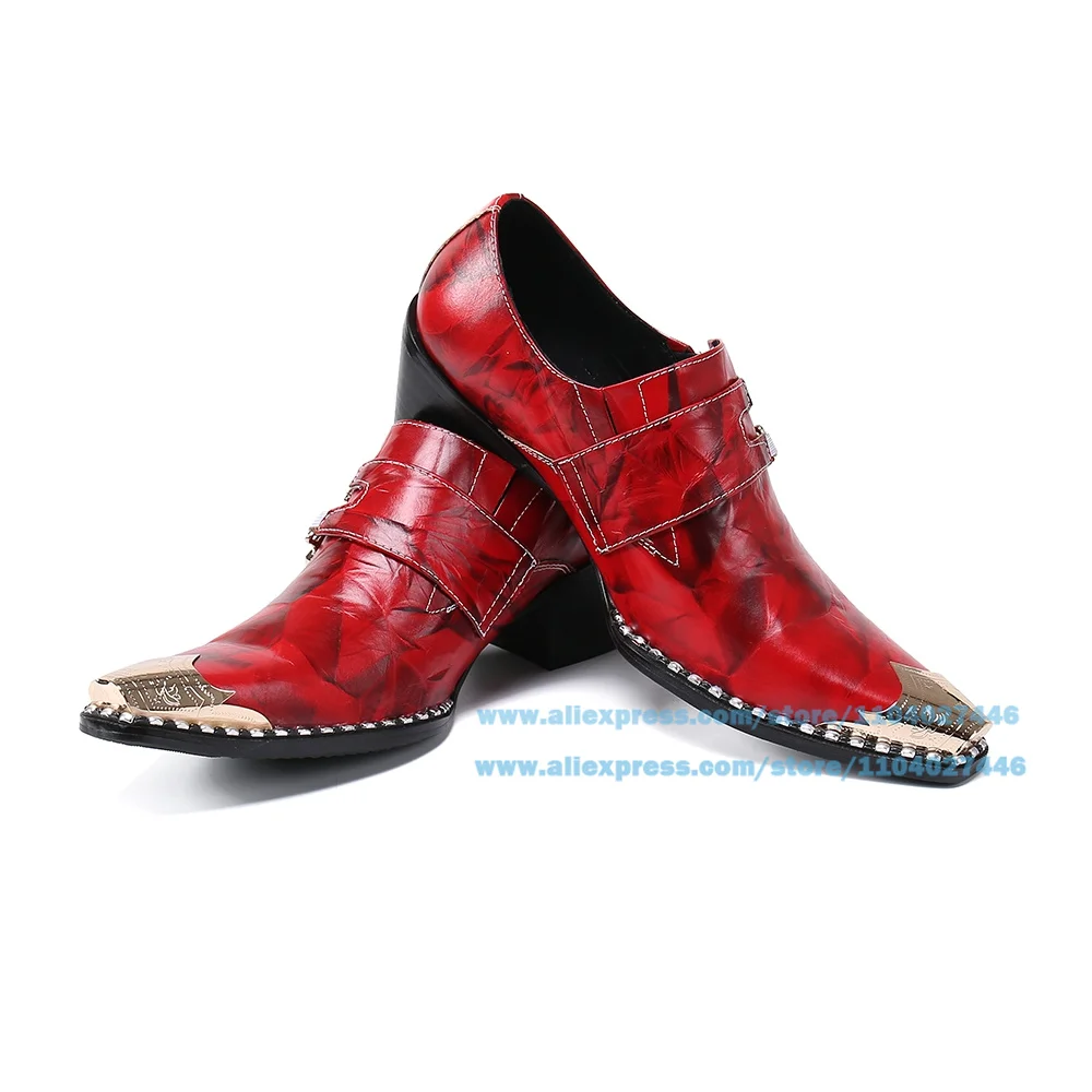 Zapatos con botón dorado de hierro metálico para hombre, zapatos de cuero informales con punta puntiaguda, Negro, Rojo, fiesta, boda, Top de lujo