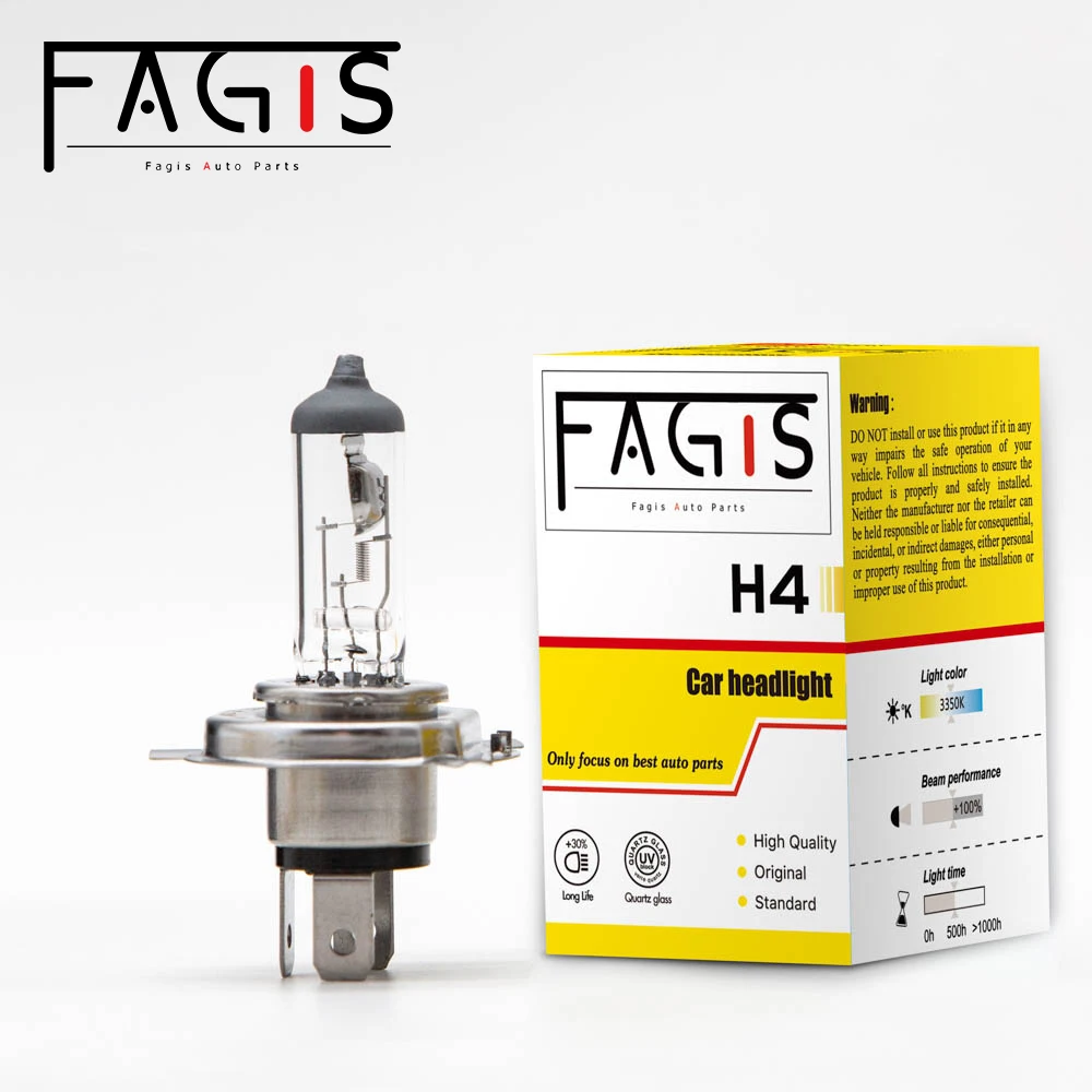 Fagis 2 PCS Dot H4 HB2 9003 P43T 12V 60/55W 3350K Warm White Auto Headlght Fog Lamps Car Halogen Bulb