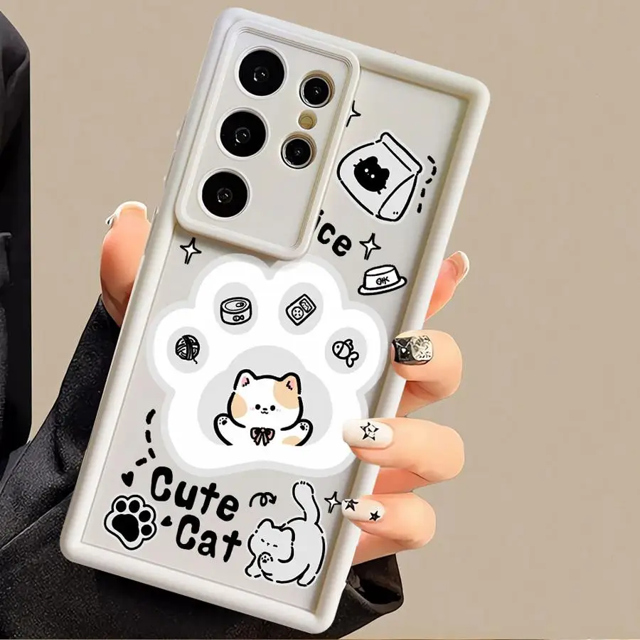 Case for Samsung S23 S24 S22 Ultra S20 FE S21 Plus Angel Eye Ladder Shockproof Phone Cover Silicone Shell Cute Cat And Dog Paws