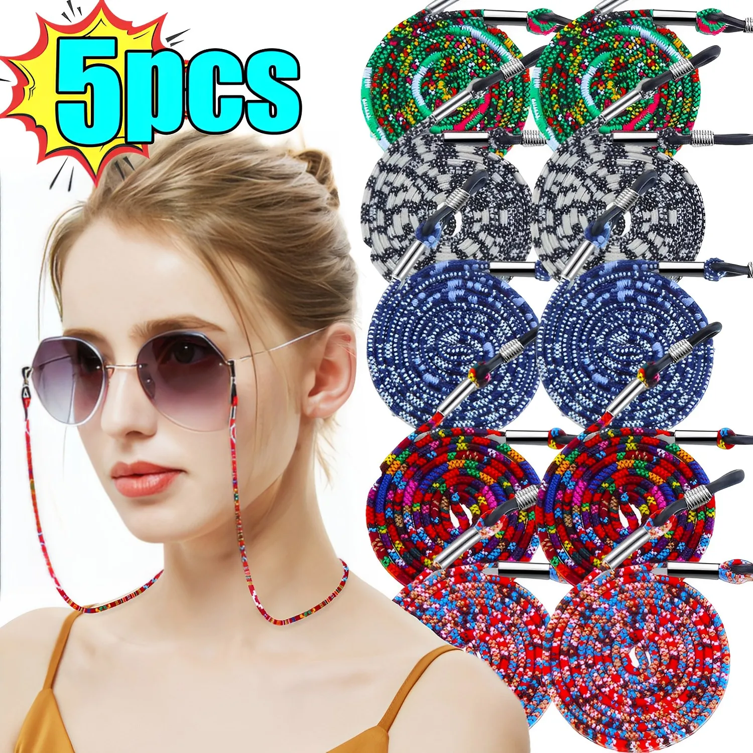 

5pcs Eyeglasses Strap Sunglasses String Ropes Glasses Chain Sports Band Holder Elastic Anti Slip Cords Glasses Strap Accessories