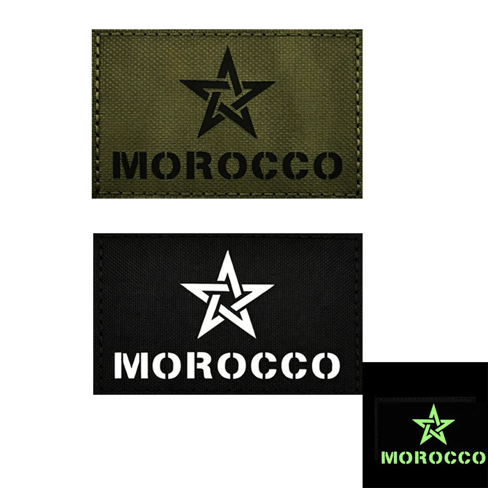 Morocco Flag IR Infrared Reflective Patches 3D PVC Rubber Morocco Flags Embroidered Tactical Appliques Armband Decoration Badges
