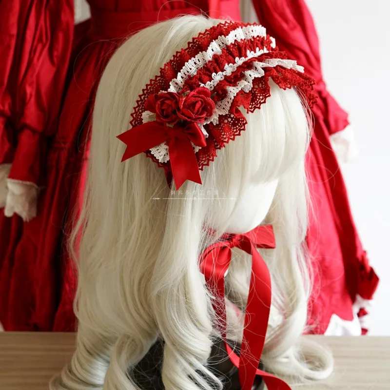 

Original Lolita hand red hair band BNT lovely harajuku lace headdress flower