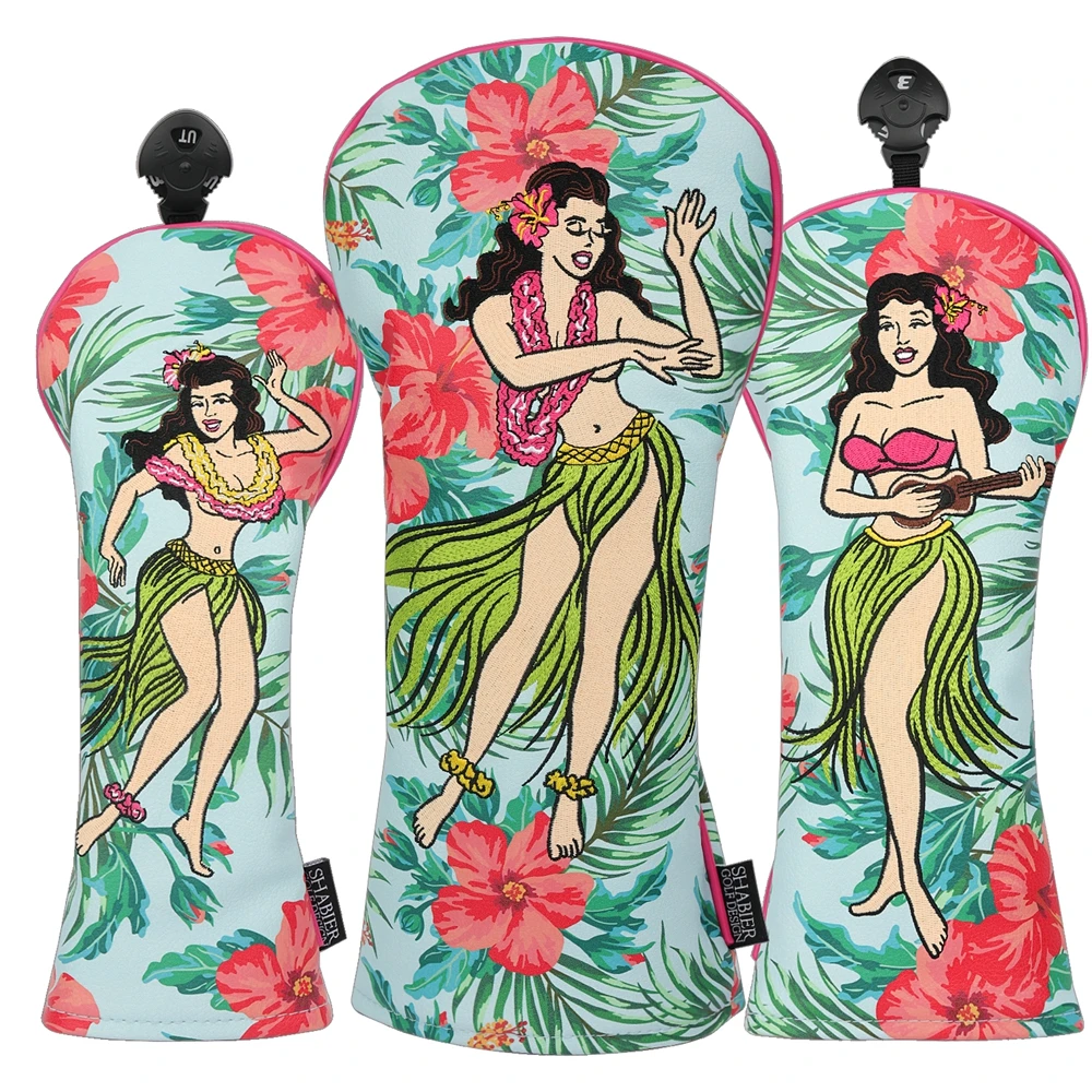 

Honolulu Hawaii Hula Girl из искусственной кожи с вышивкой для гольф-клуба, головной убор для водителя, деревянный гибридный спасательный чехол