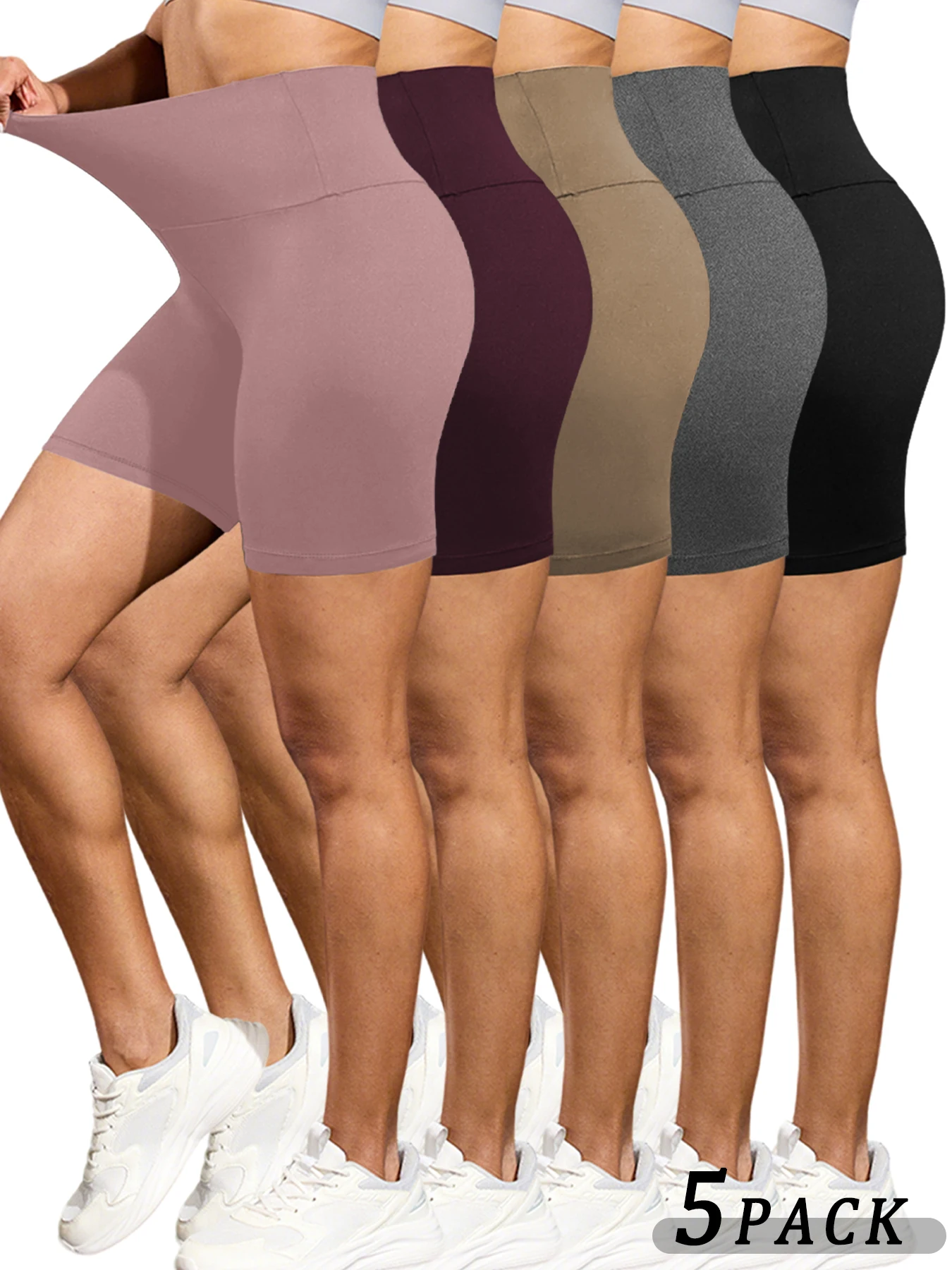 

5 Pack Women's High Waisted Biker Shorts Super Soft Tummy Control No See Through Workout Yoga Running Push Up Gym Fitness Shorts