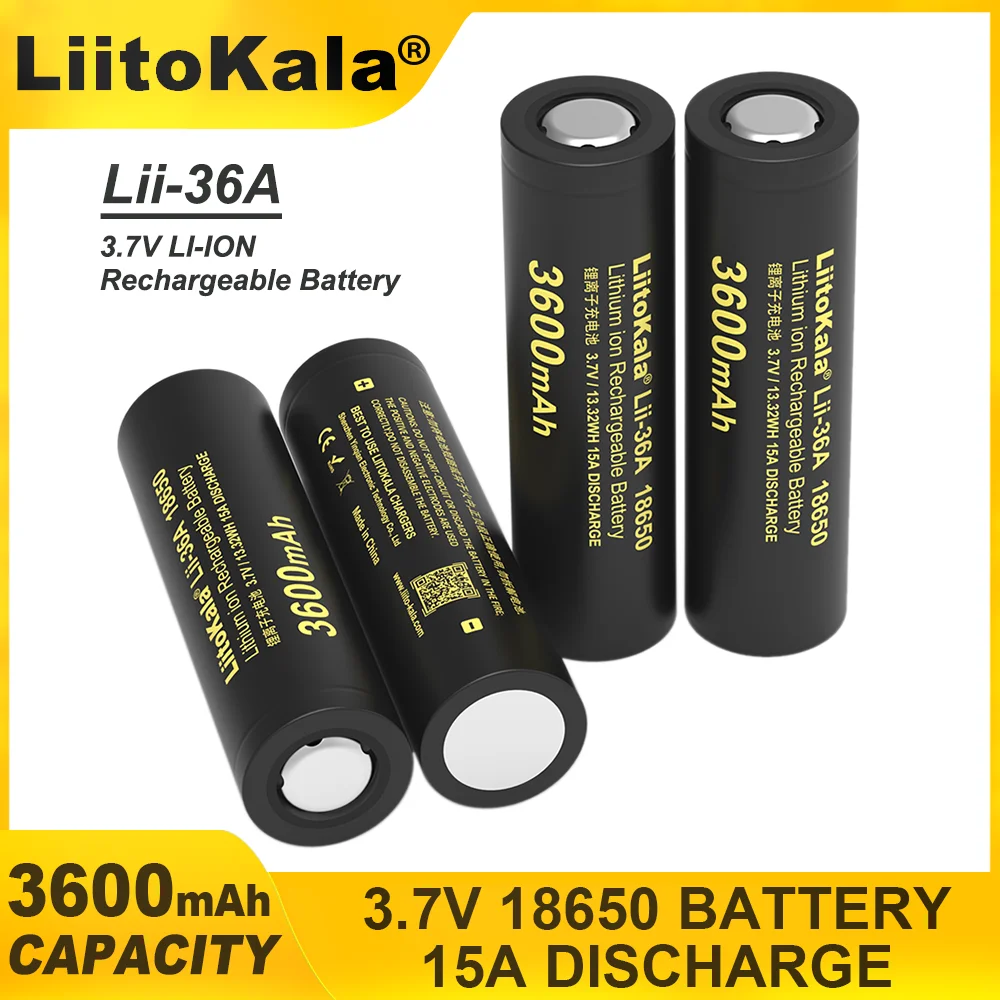 Original LiitoKala LII-36A 18650 3600mAh 3.7V Lithium Rechargeable Battery 10A Discharge for Electric toys Flashlight Batteries