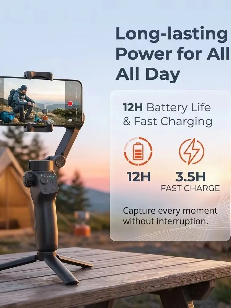 Funsnap Cm8 3-Achsen Faltbarer Smartphone-Gimbal: ein tragbarer, taschenformatiger Stabilisator mit Gestensteuerung, Zeitraffer- und Panoramafunktionen, ideal für Vlogging, Live-Streaming und