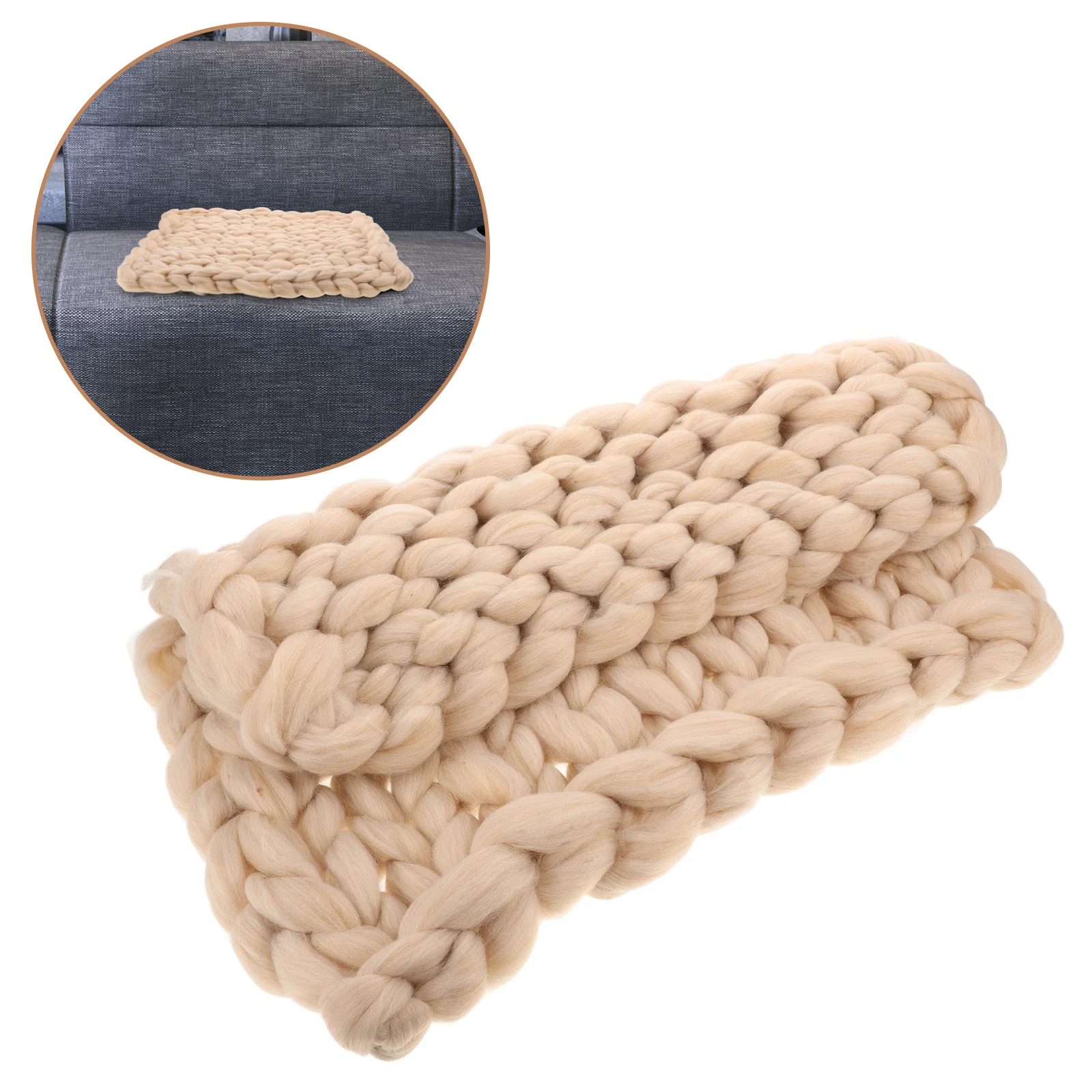 

Handmade Chunky Knit Blanket Soft Nordic Style For Couch Bed Beige Cable Knitted Warm Winter Throw Large Woolen Decor