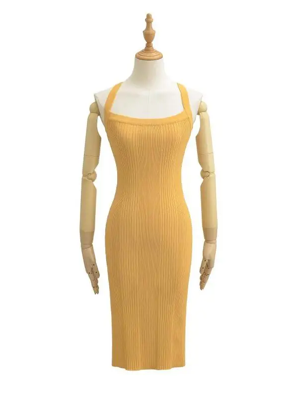 فستان ضيق مثير بتصميم مكشوف الظهر للسيدات، فستان محبوك أنيق للحفلات والسهرات