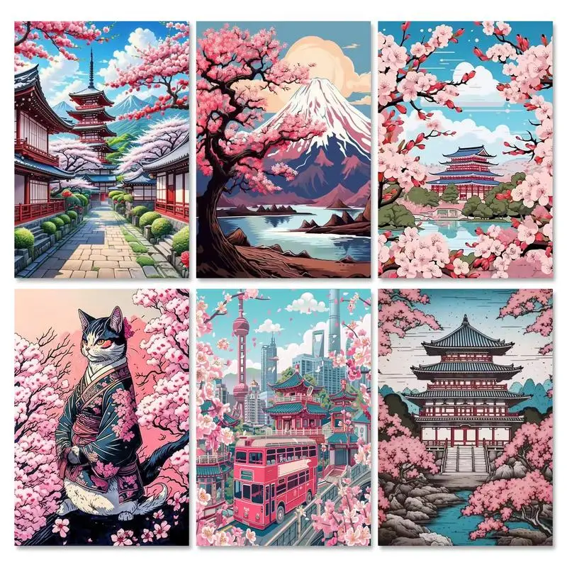 

RUOPOTY Modern Diy Painting By Numbers Illustration Flowers Cherry Blossom Acrylic Paint By Numbers Handicrafts For Home Decors