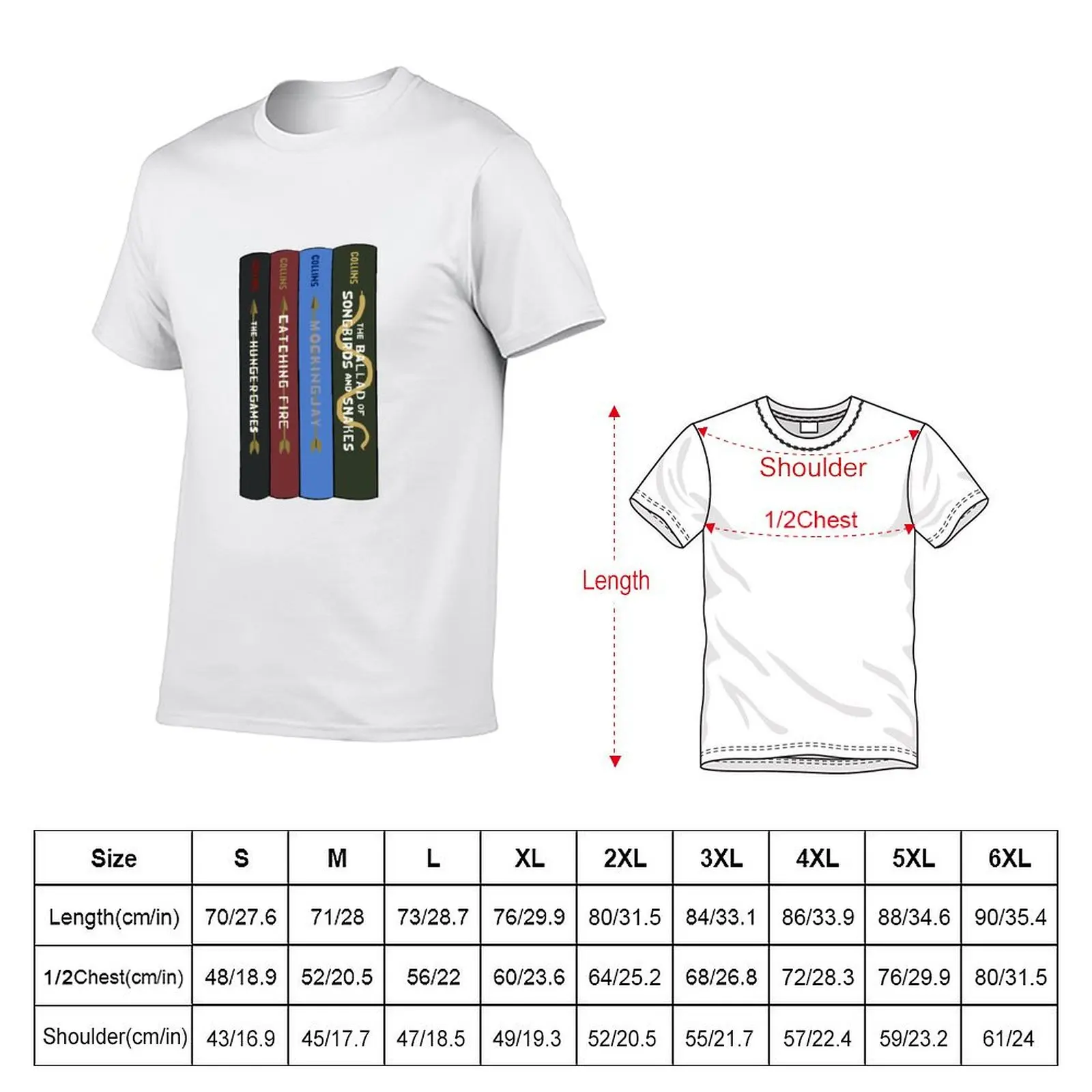 The hunger games series book stack T-Shirt Large Size Casual Tee Shirt